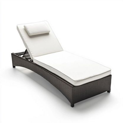 Tumbona reclinable de ratán sintético para exteriores – Cama de sol blanca ideal para jardín, terraza o piscina-Douxtendance