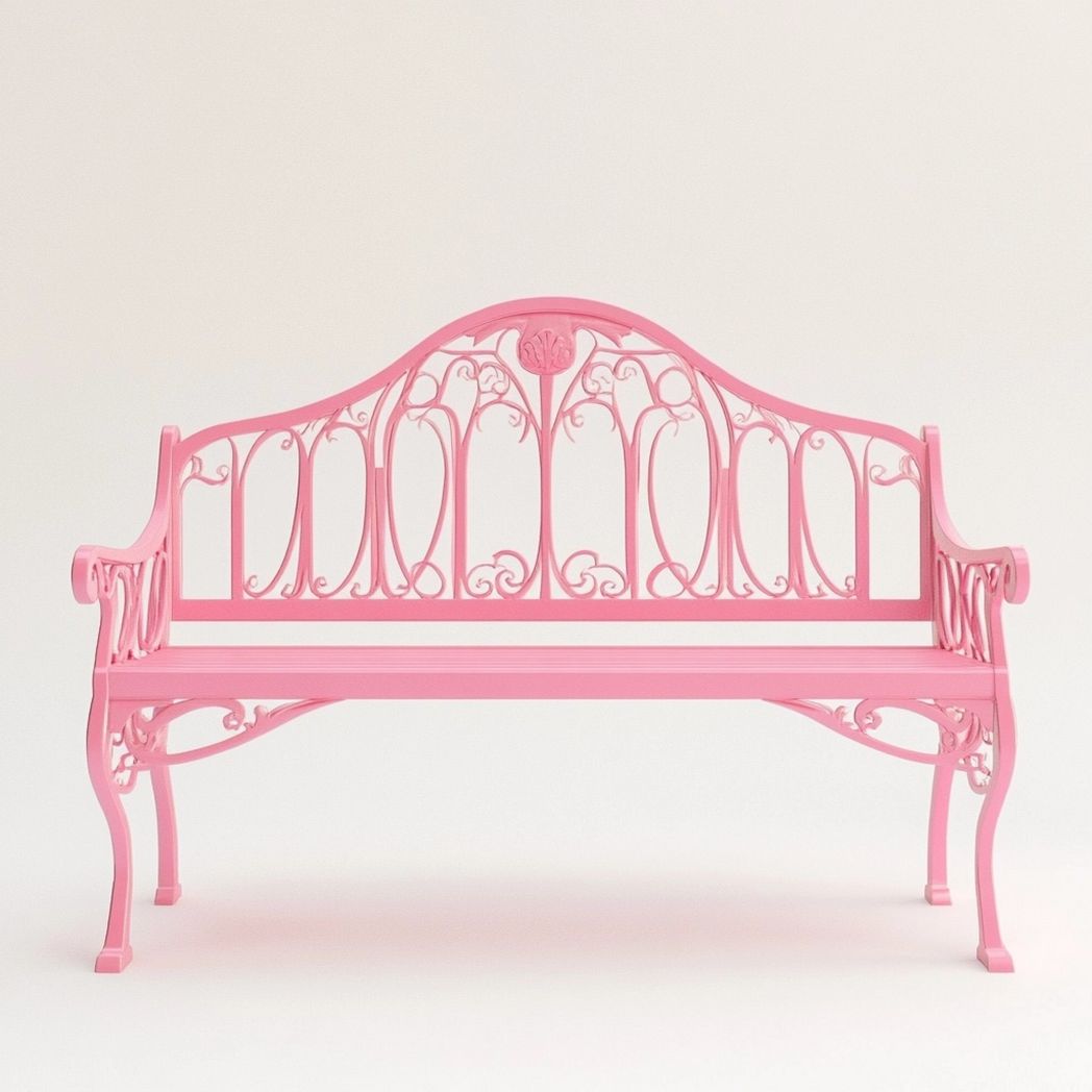 Banco de Jardín de Hierro Forjado Decorativo Rosa para Exteriores 120cm-Douxtendance