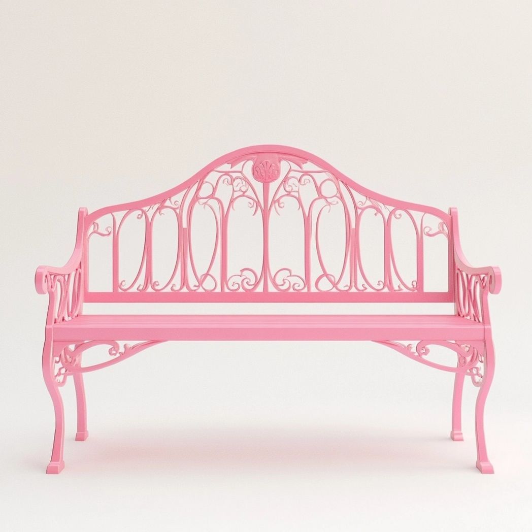 Banco de Jardín de Hierro Forjado Decorativo Rosa para Exteriores 120cm-Douxtendance