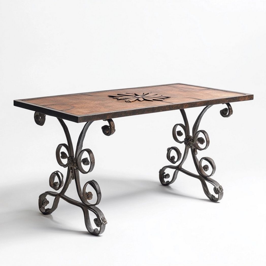 Mesa decorativa de hierro y madera para exterior 120×60 cm, mesa funcional de jardín-Douxtendance