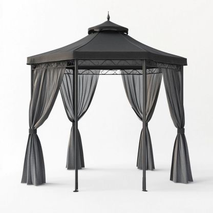 Pabellón de Jardín Metálico con Cortinas Gris para Exterior 3x3 metros-Douxtendance