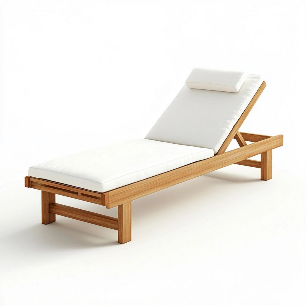 Tumbona de Madera Ajustable Exteriores Cojín Blanco Comodidad Jardín 200x70 cm-Douxtendance