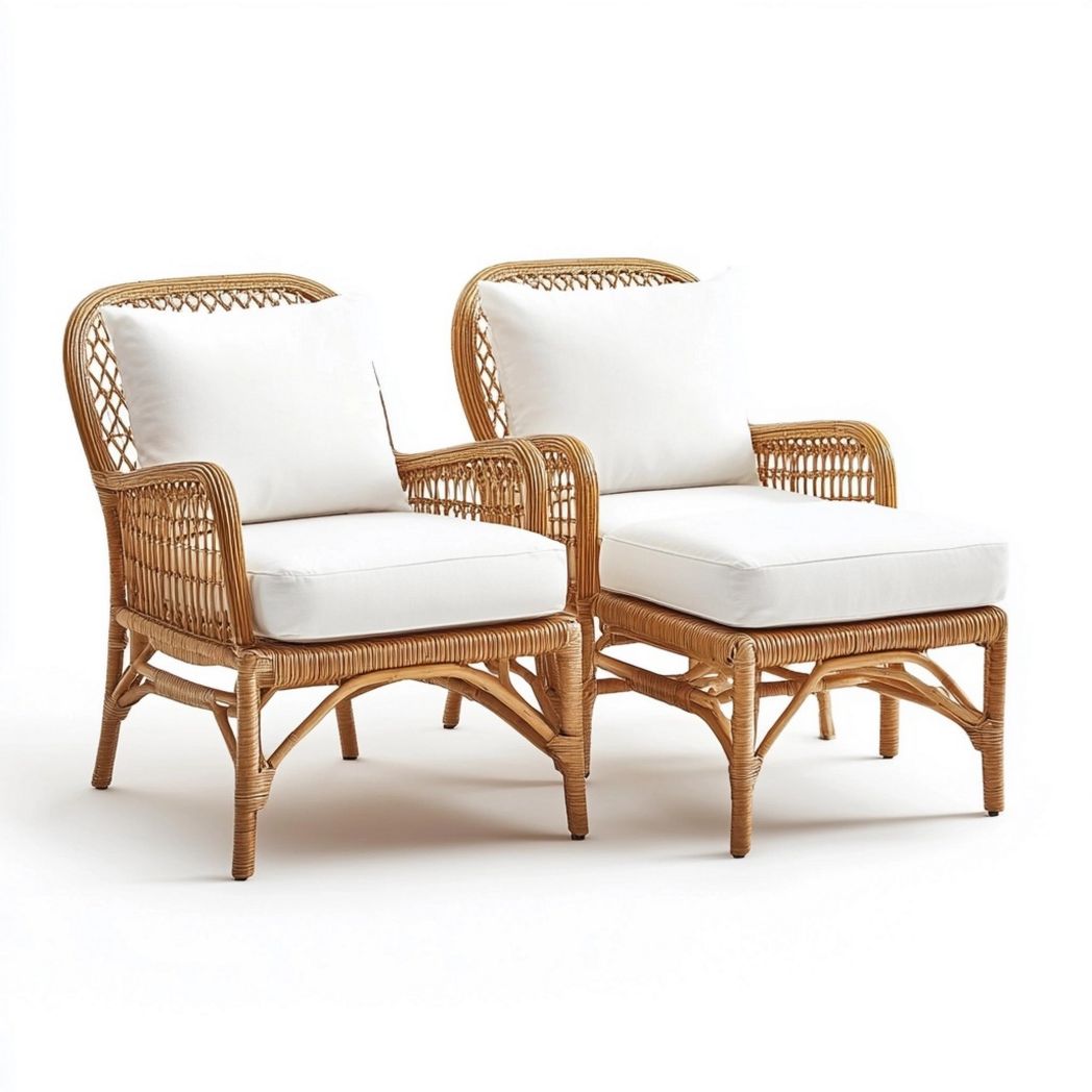 Silla de Jardín para Exterior de Ratán con Cojines Blancos – Ideal para Espacios al Aire Libre-Douxtendance