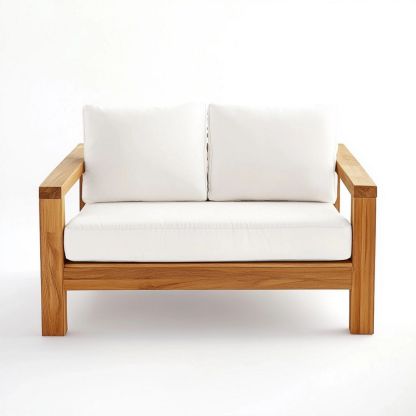 Sofá de Jardín de Madera Teca Cojines Desenfundables Blanco Terraza Exterior 130x75x70cm-Douxtendance