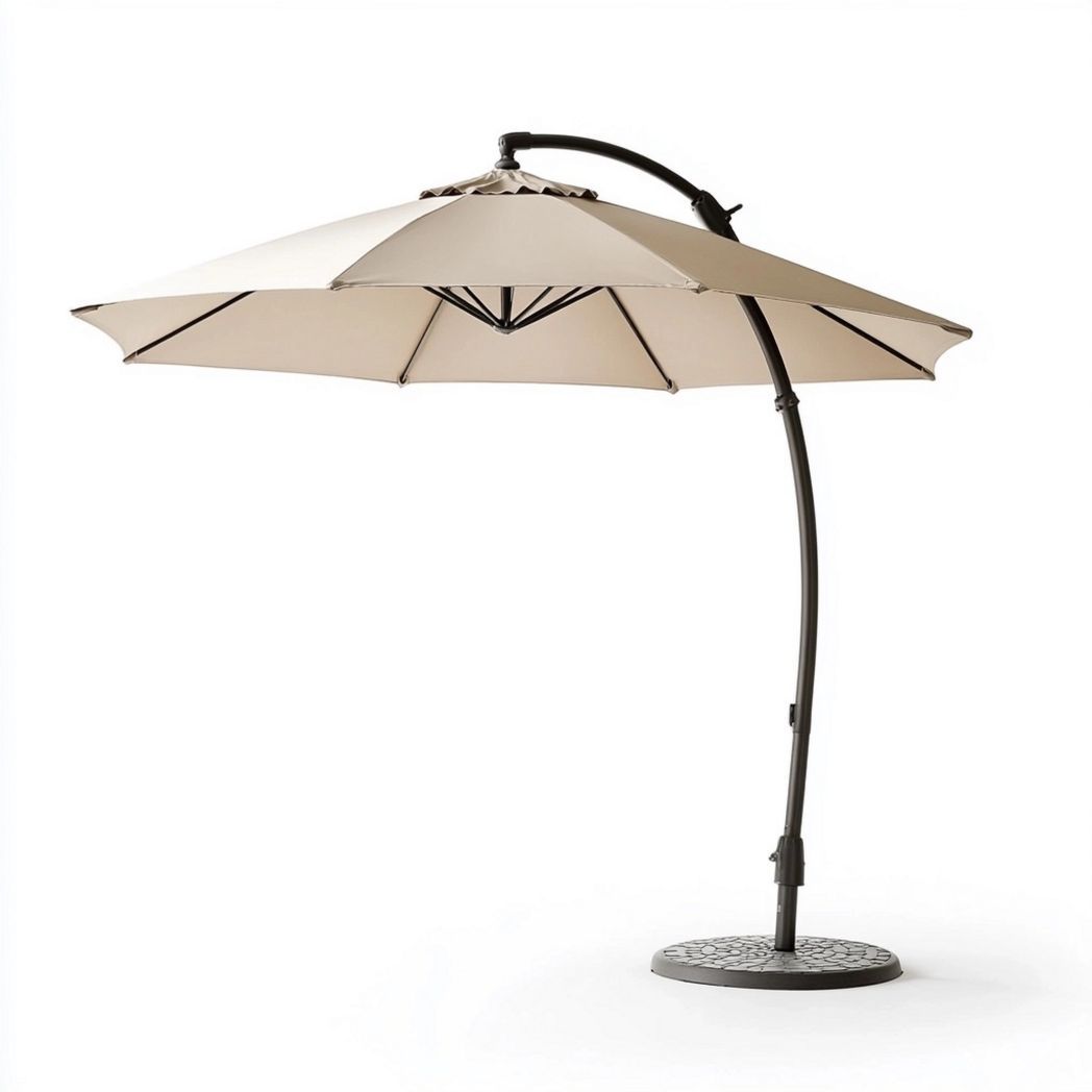 Sombrilla de Jardín Colgante 3 Metros Tela Beige Estructura Metálica Terraza-Douxtendance