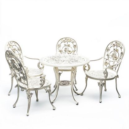 Conjunto de Muebles de Jardín Mesa Redonda y Sillas de Aluminio Fundido Blanco Decoración Exterior-Douxtendance