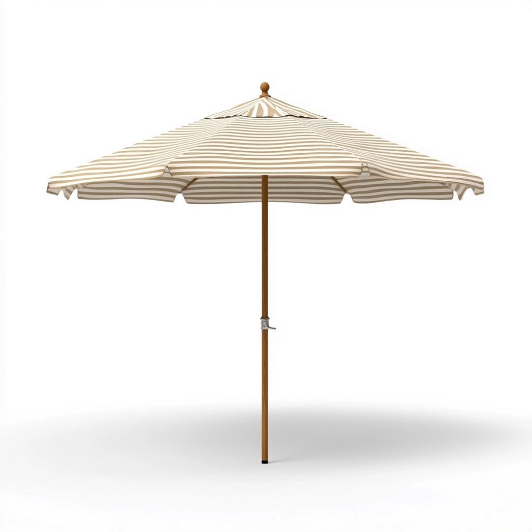 Sombrilla de Jardín Exterior 2.5m – Diseño a Rayas Beige, Tela Resistente con Protección Solar, Mástil de Madera Elegante-Douxtendance