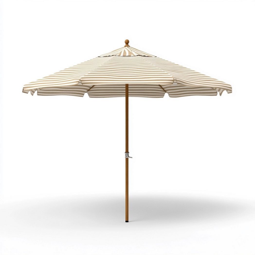 Sombrilla de Jardín Exterior 2.5m – Diseño a Rayas Beige, Tela Resistente con Protección Solar, Mástil de Madera Elegante-Douxtendance