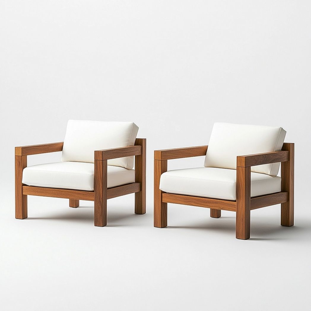 Sillón Confort Exterior Madera y Cojines Blancos para Terraza 90x80x75 cm-Douxtendance