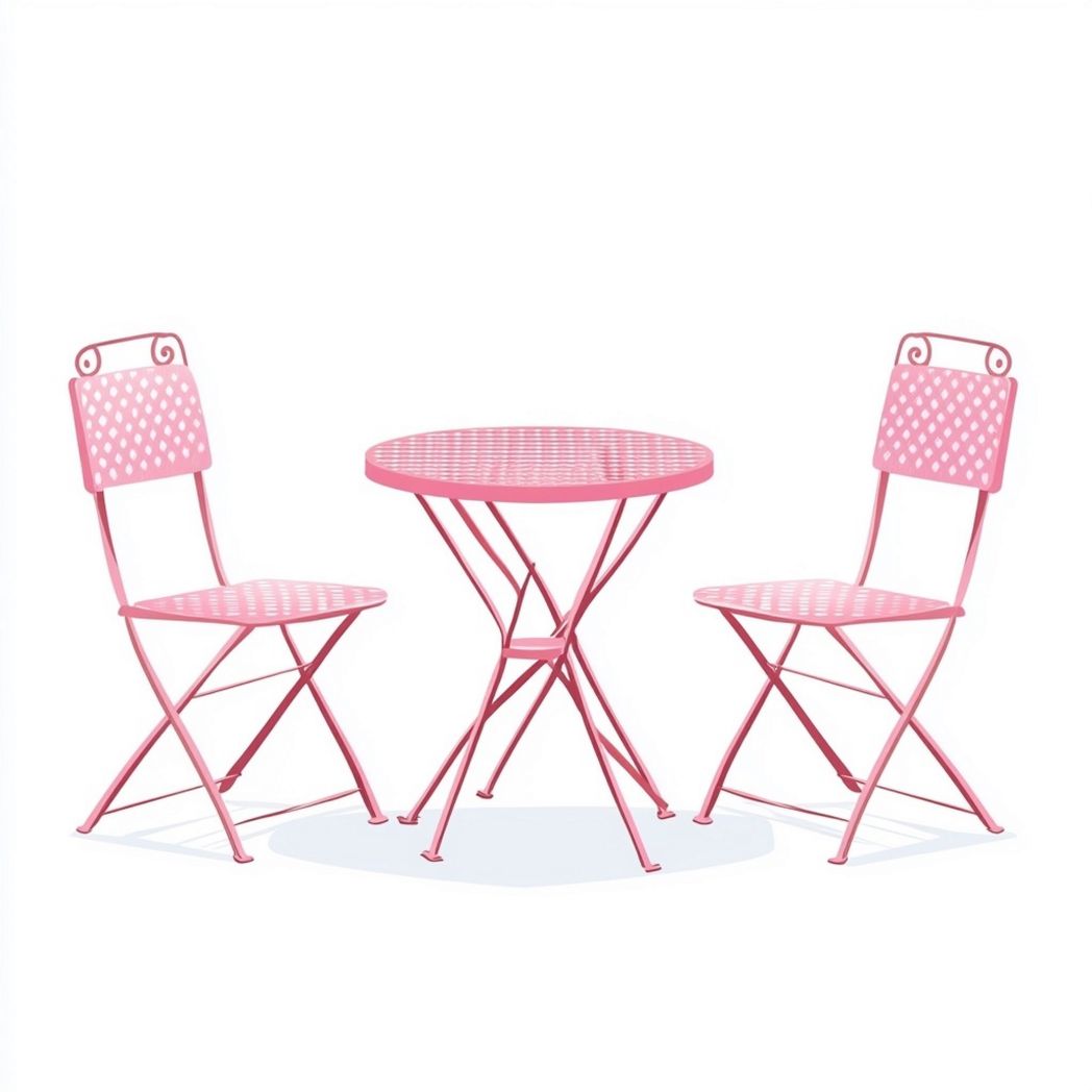 Conjunto de Mesa y Sillas Plegables de Metal para Jardín Color Rosa-Douxtendance
