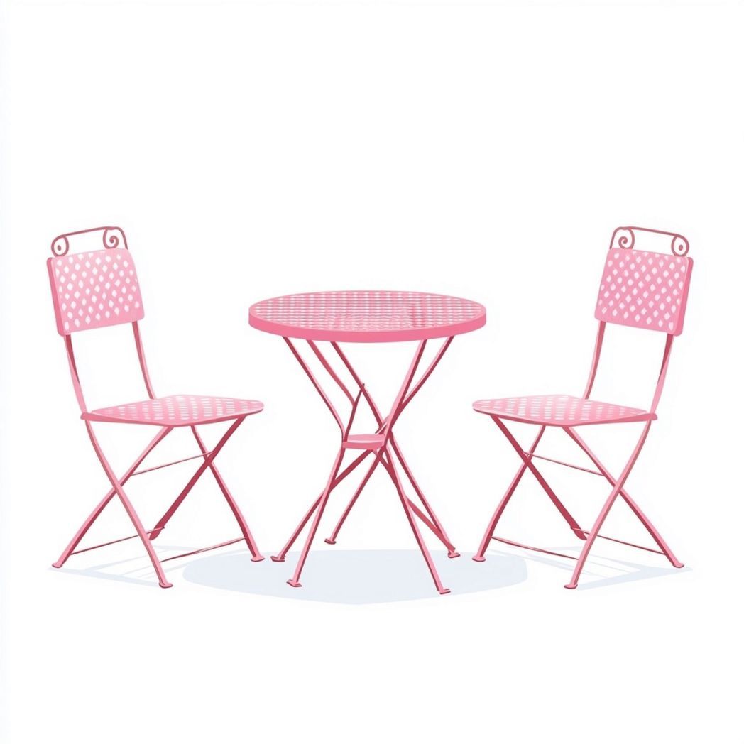 Conjunto de Mesa y Sillas Plegables de Metal para Jardín Color Rosa-Douxtendance