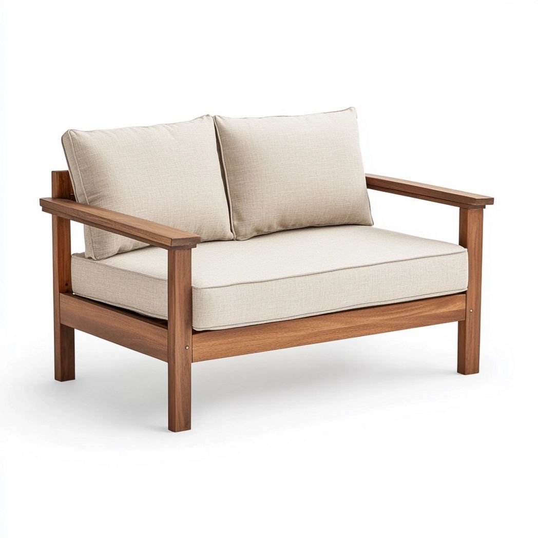 Sofá de madera para exteriores con cojines beige – Ideal para jardín y terraza, 130x75x80 cm-Douxtendance