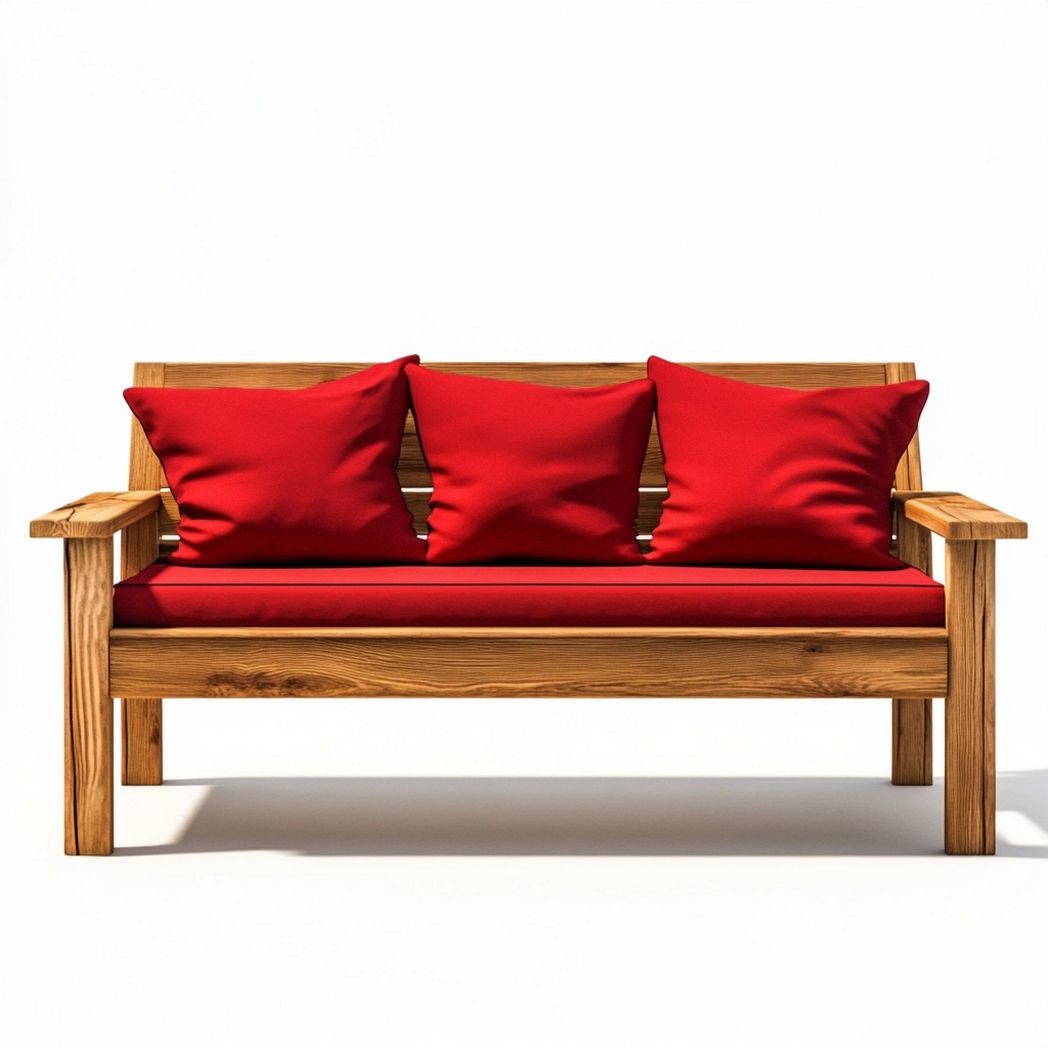 Sofá de Madera Moderno con Cojines Rojos para Jardín Sala 180cm-Douxtendance