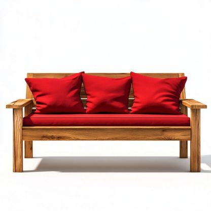 Sofá de Madera Moderno con Cojines Rojos para Jardín Sala 180cm-Douxtendance