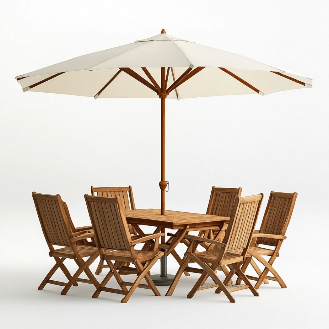 Conjunto de Muebles de Jardín Madera para Exterior con Sombrilla Beige Natural-Douxtendance