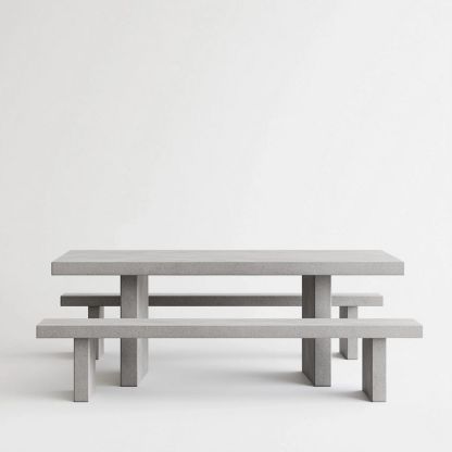Mesa y Bancos de Comedor Concreto Rectangular Exterior Gris Claro-Douxtendance