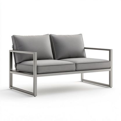 Sofá de Jardín 2 Plazas Moderno con Armazón Metálico Gris – 140x70x80 cm-Douxtendance