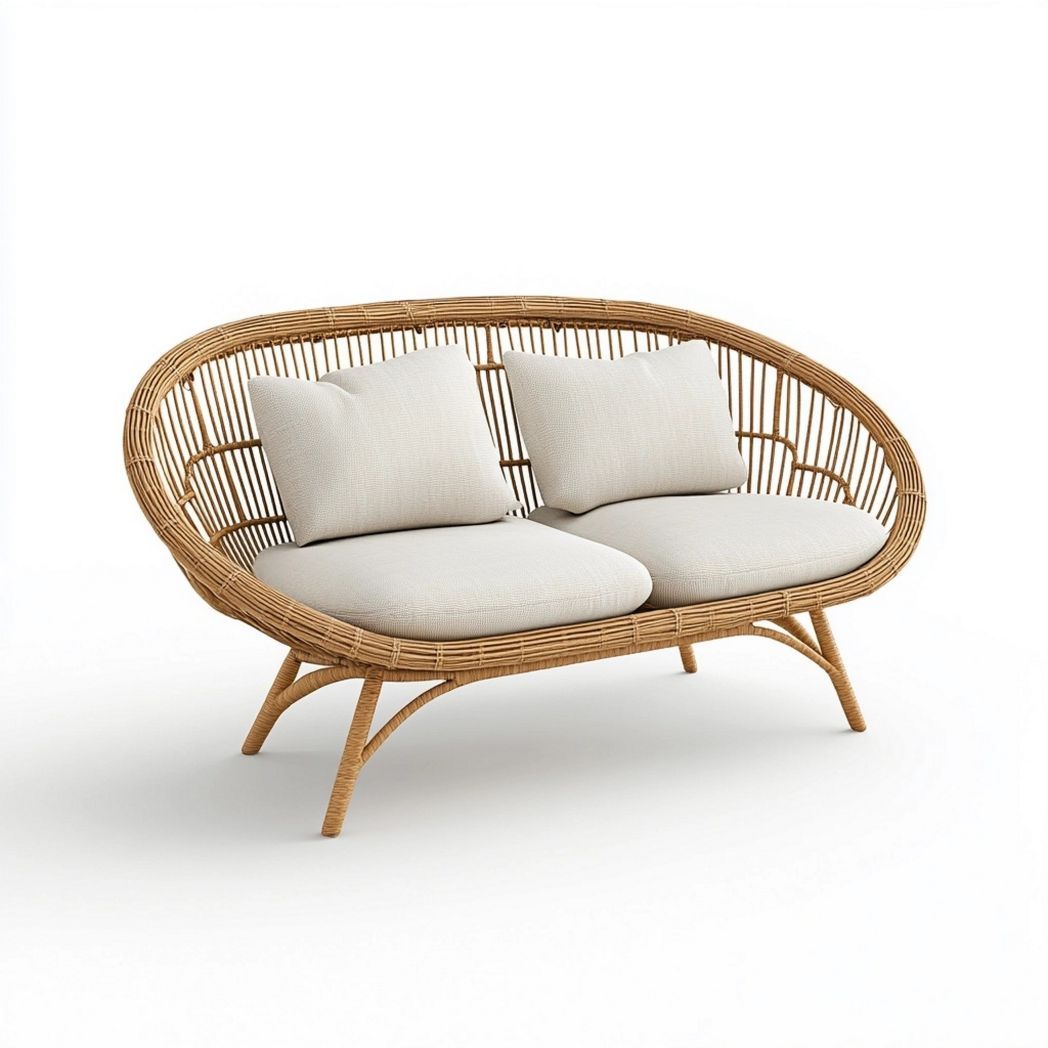 Sofá de ratán para exteriores con cojines beige-Douxtendance