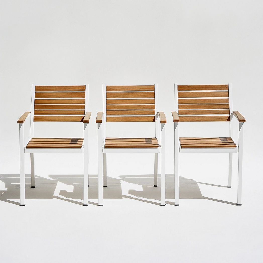 Sillas de Jardín de Aluminio y Madera Modernas para Exterior Blanco/Marrón-Douxtendance