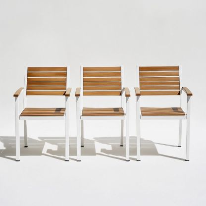 Sillas de Jardín de Aluminio y Madera Modernas para Exterior Blanco/Marrón-Douxtendance