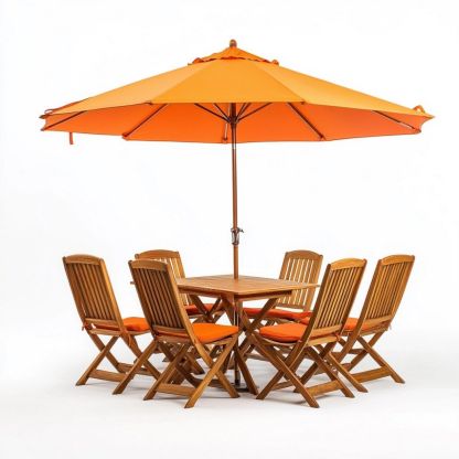 Conjunto de Muebles de Jardín con Mesa Cuadrada y Sombrilla de Madera y Tela para Exterior Naranja-Douxtendance