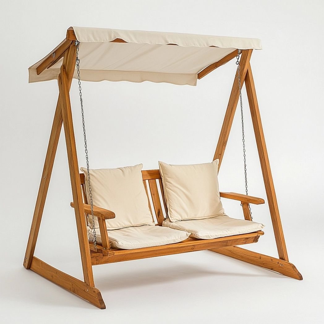 Columpio de Jardín de Madera para Exteriores con Cojines y Techo Beige-Douxtendance
