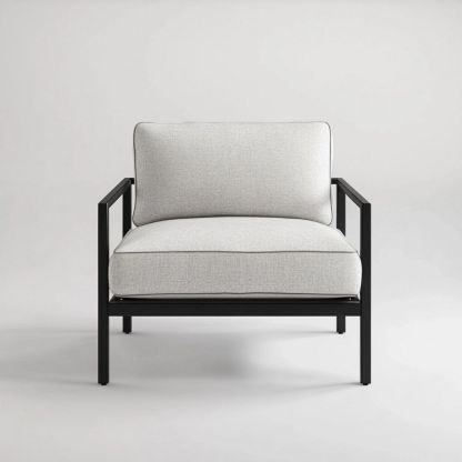 Sillón moderno de interior/exterior con estructura metálica y cojines gris claro para sala de estar 90x80x75 cm-Douxtendance