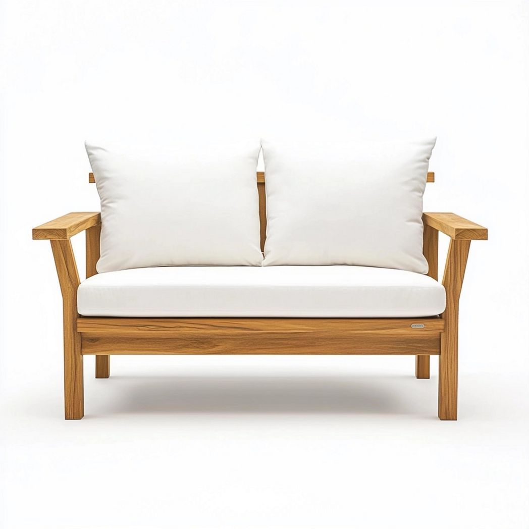 Sofá de Exterior de Madera de Teca Cojines Blancos Terraza 150cm-Douxtendance