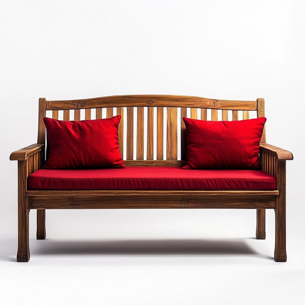 Banco Jardín Madera Acacia Cojín Rojo 2 Plazas – 120x60x85 cm-Douxtendance