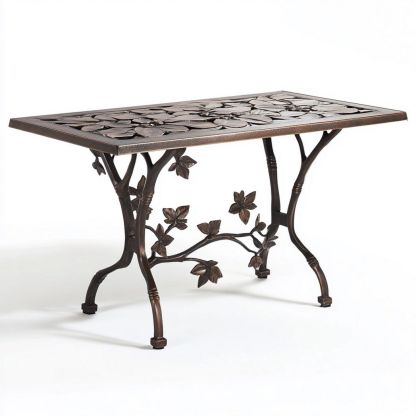 Mesa de Jardín Rectangular Metal Flores Decorativas 120x70cm Exterior Marrón-Douxtendance