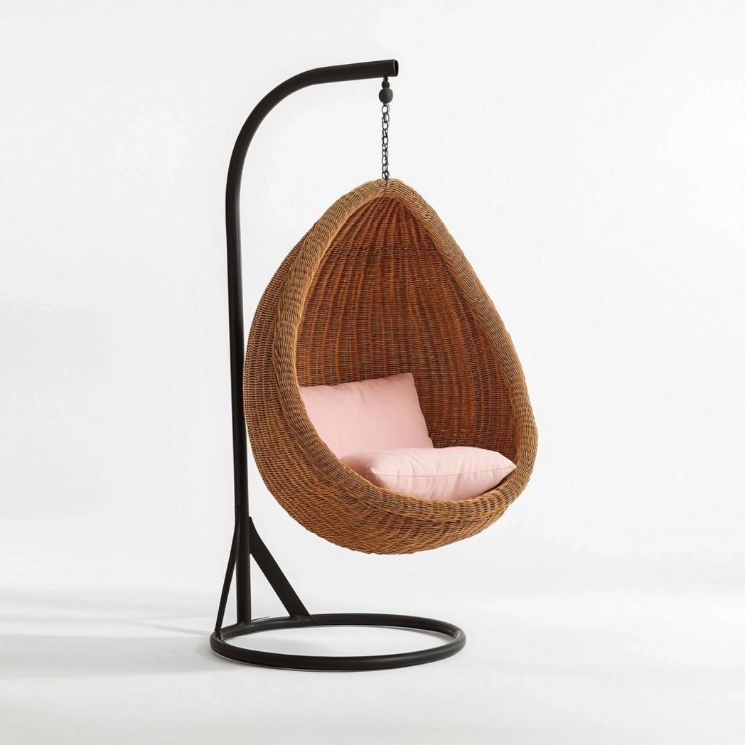 Silla Colgante con Soporte Rattan Marrón Interior/Exterior-Douxtendance