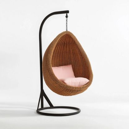 Silla Colgante con Soporte Rattan Marrón Interior/Exterior-Douxtendance