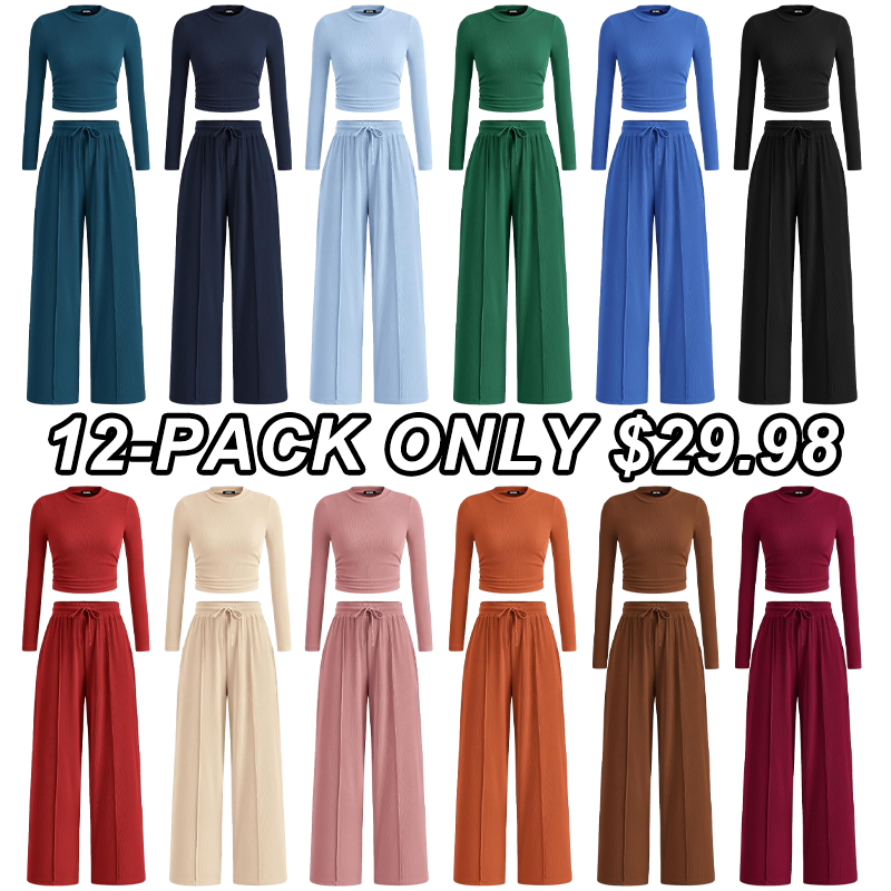 Women's Fall 2-Piece Set – Top & Wide-Leg Pants