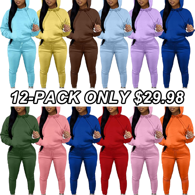 Casual Plain Drawstring Sweatshirt Outfit Set, Fitted Regular Length, Moderate Fabric, Fall & Winter Wear, Women's Clothing