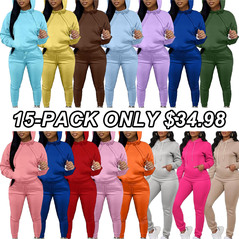 Casual Plain Drawstring Sweatshirt Outfit Set, Fitted Regular Length, Moderate Fabric, Fall & Winter Wear, Women's Clothing