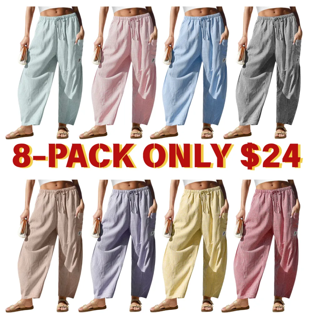 Womens Wide Leg Gingham Striped Plaid Pants