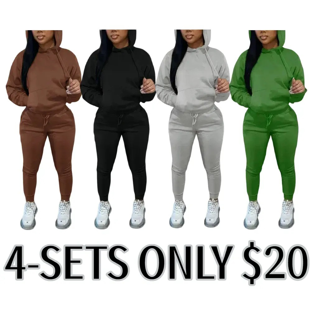 Casual Plain Drawstring Sweatshirt Outfit Set, Fitted Regular Length, Moderate Fabric, Fall & Winter Wear, Women's Clothing