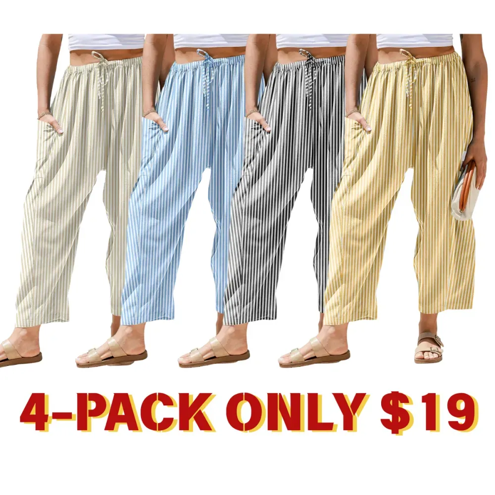 Womens Wide Leg Gingham Striped Plaid Pants