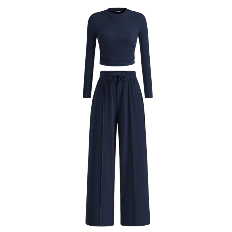 Women's Fall 2-Piece Set – Top & Wide-Leg Pants