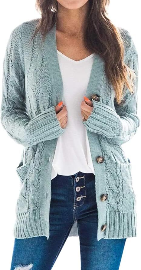 Women's Fall Casual Long Sleeve Button Down Open Front Cable Knit Cardigan