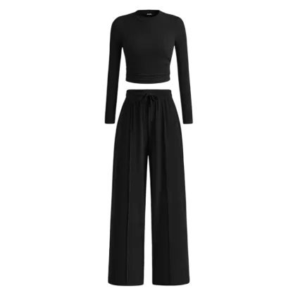 Women's Fall 2-Piece Set – Top & Wide-Leg Pants