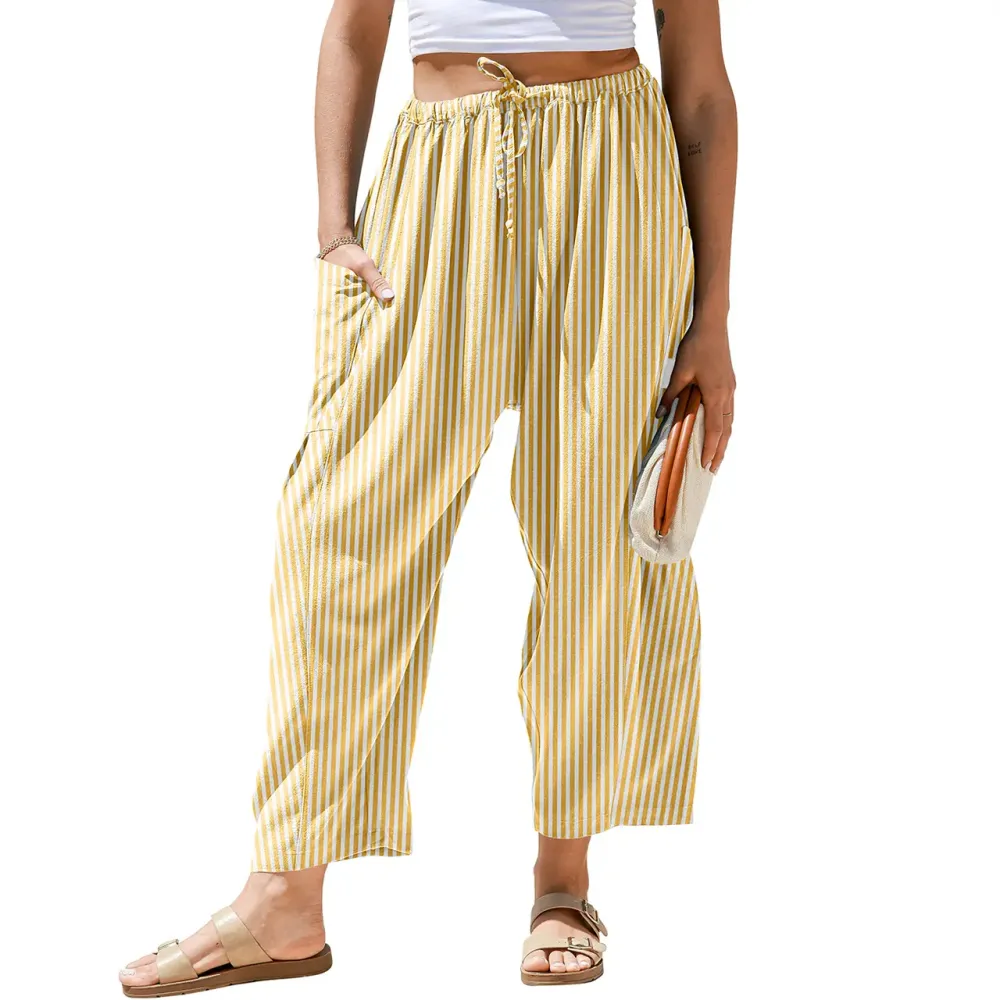 Womens Wide Leg Gingham Striped Plaid Pants