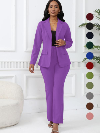 Women's elegant business solid color long-sleeved two-piece suit