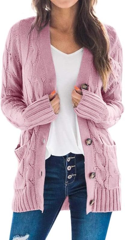 Women's Fall Casual Long Sleeve Button Down Open Front Cable Knit Cardigan