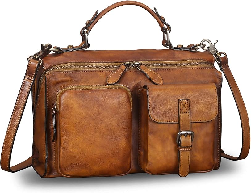 IVTG Genuine Leather Messenger Bags Satchel for Women Handmade Vintage Top Handle Crossbody Handbag Purse