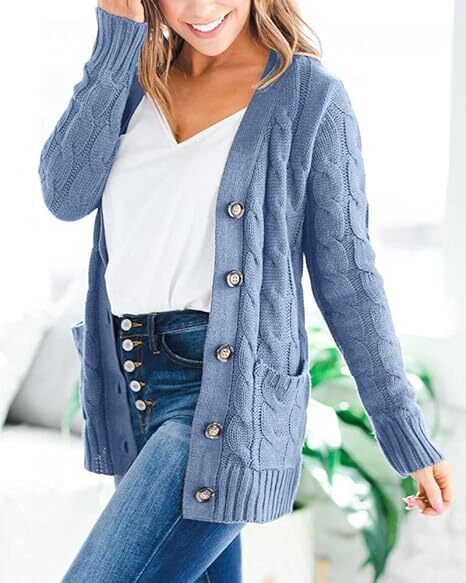 Women's Fall Casual Long Sleeve Button Down Open Front Cable Knit Cardigan