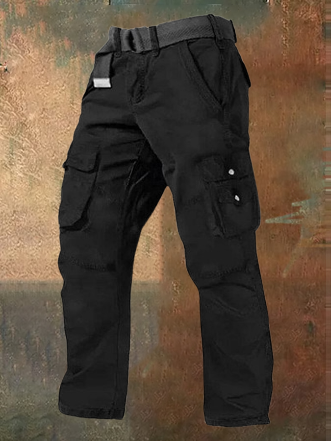 Men's Multi Pocket Plain Breathable Moisture Outdoor Daily Camping & Hiking Pants (Belt Included)