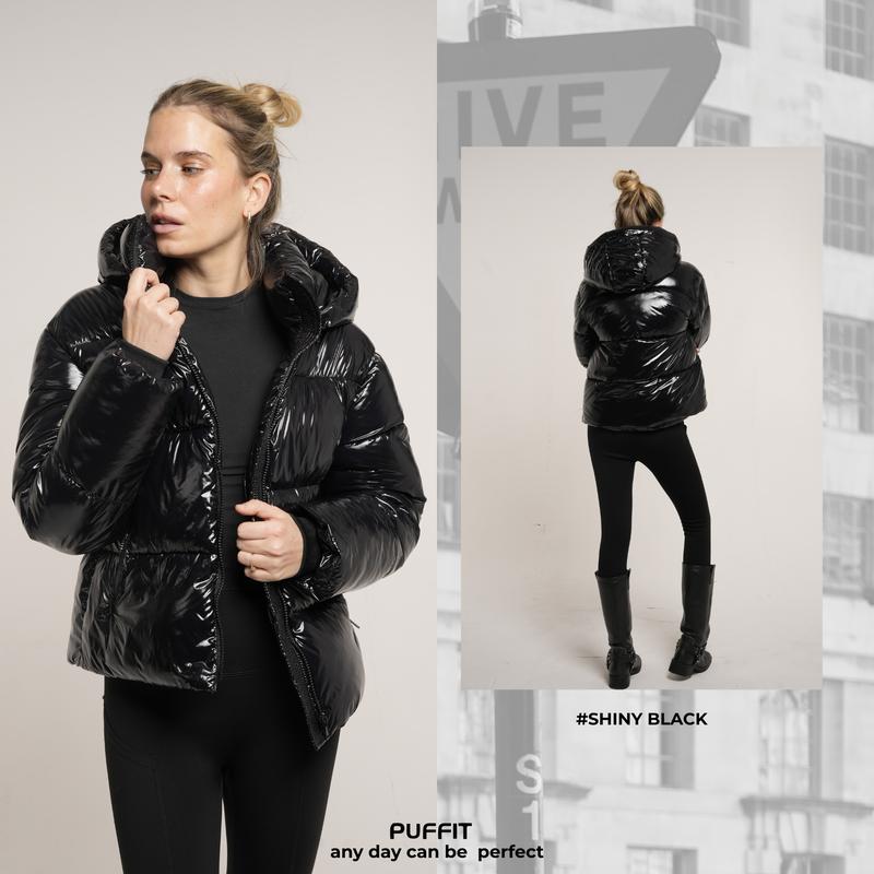 PUFFIT WarmCore Premium Short Puffer Jackets with Removable Hood & Optional Faux Fur Linging, Lady Casual Outerwear Longsleeves Zip Pockets Warm Quilted Coat