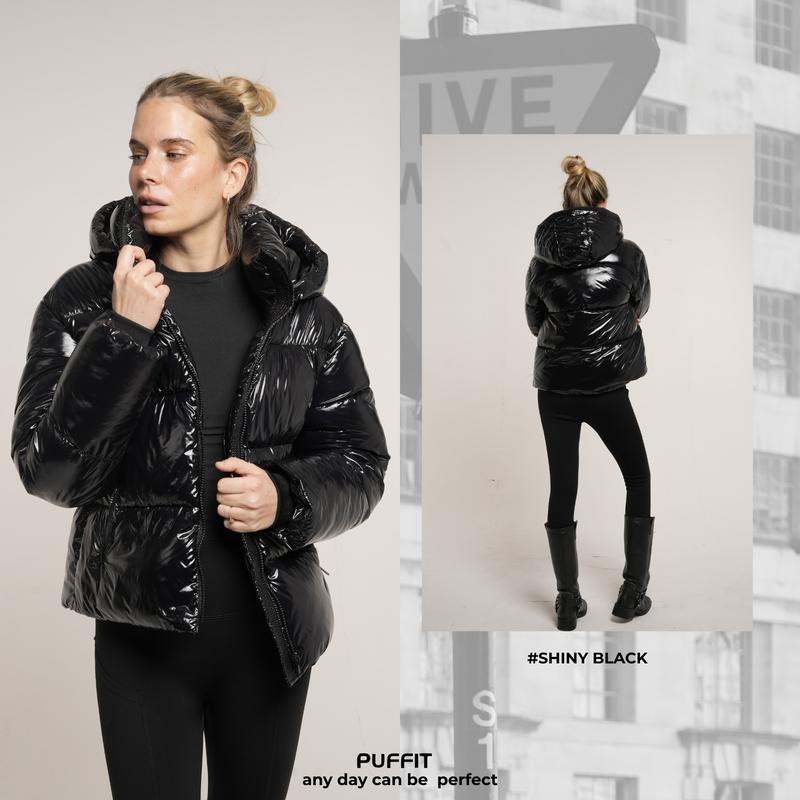 PUFFIT WarmCore Premium Short Puffer Jackets with Removable Hood & Optional Faux Fur Linging, Lady Casual Outerwear Longsleeves Zip Pockets Warm Quilted Coat