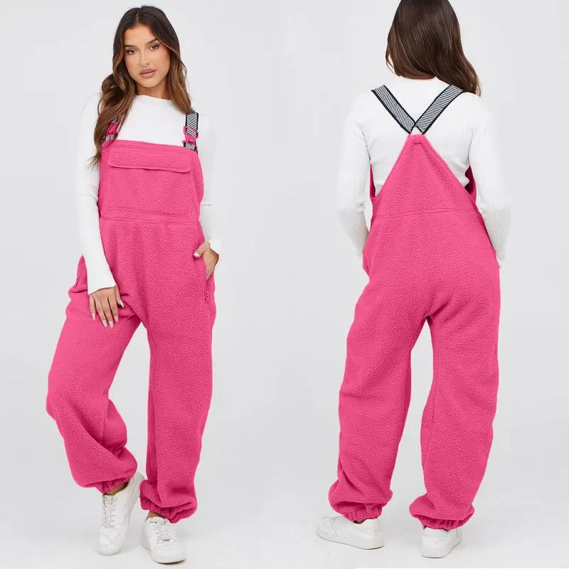 Womens Fleece Overalls 2025 Warm Winter Casual Loose Jumpsuits